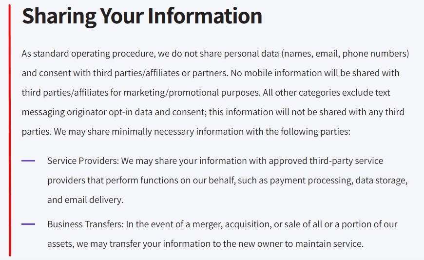 InfoDesk Privacy Policy: Sharing Your Information Clause