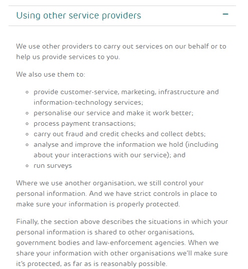 EE Privacy Policy: Third-party service providers clause