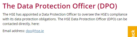 Health Service Executive Privacy Statement: DPO clause