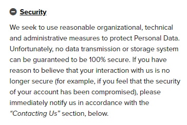 Mariott Global Privacy Statement: Security clause
