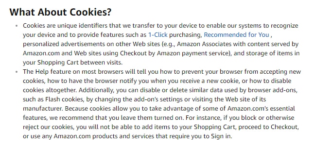 Amazon Privacy Policy: What are Cookies -Clause