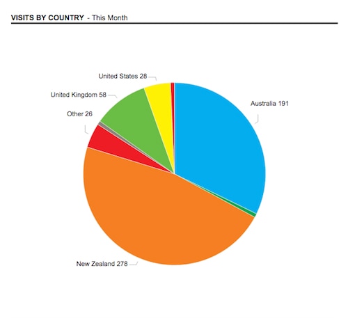 Google Analytics Sample Graph: Website Visitors by Country