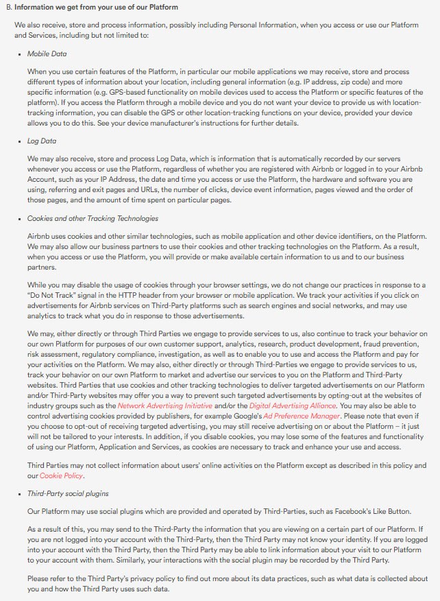 Airbnb Privacy Policy: Information collected automatically