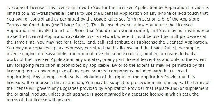 The Scope of License clause from Apple standard EULA