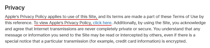Apple Terms: Privacy section