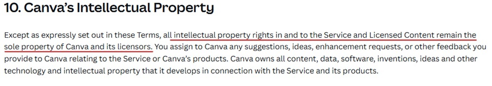 Canva Terms of Use Intellectual Property clause