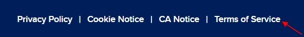 CNBC website footer with Terms of Service link highlighted