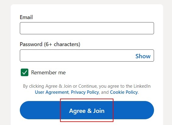 LInkedIn sign up form