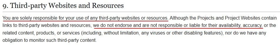 Wikimedia Terms Third party websites clause