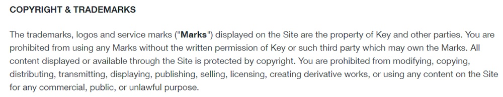 KeyBank User Agreement: Copyright and Trademarks clause